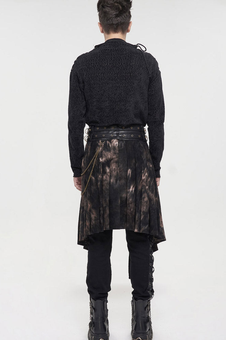 Bronze Gothic Belt Design Chain Decoration Corduroy Tie-Dye Men's Skirt