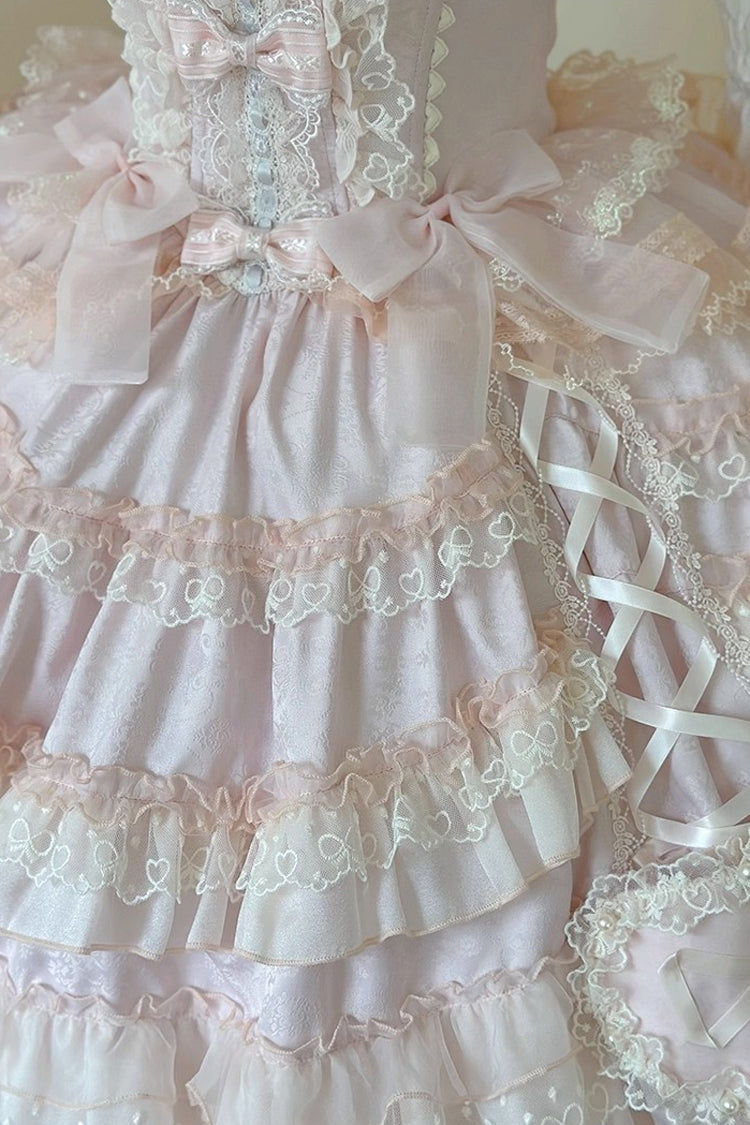 Pink [Sweetheart Diary] Multi-Layered Ruffle Hanayome Embroidery Bowknot Lace Sweet Lolita Jsk Dress