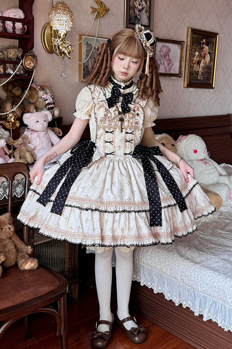Elfenbein [Bear’s Holiday] Ärmelloses, doppellagiges, gerüschtes, besticktes Sweet Lolita JSK-Kleid