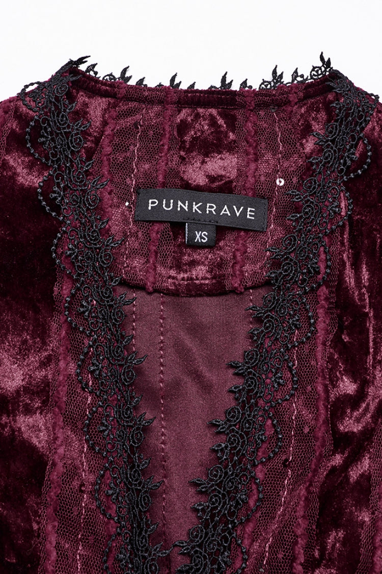Red V Collar Long Puff Sleeves Women's Gothic Blouse