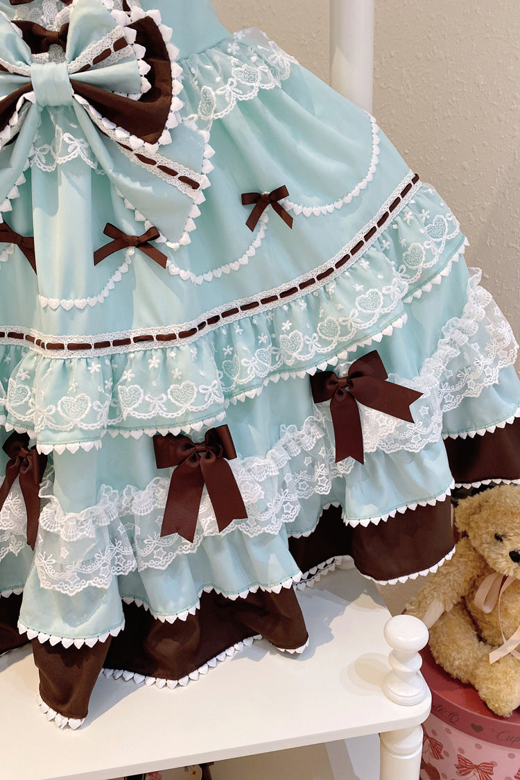 Mint Chocolate [Fondant Cake] Sleeveless Multi-Layered Ruffle Bowknot Lace Sweet Lolita Jsk Dress