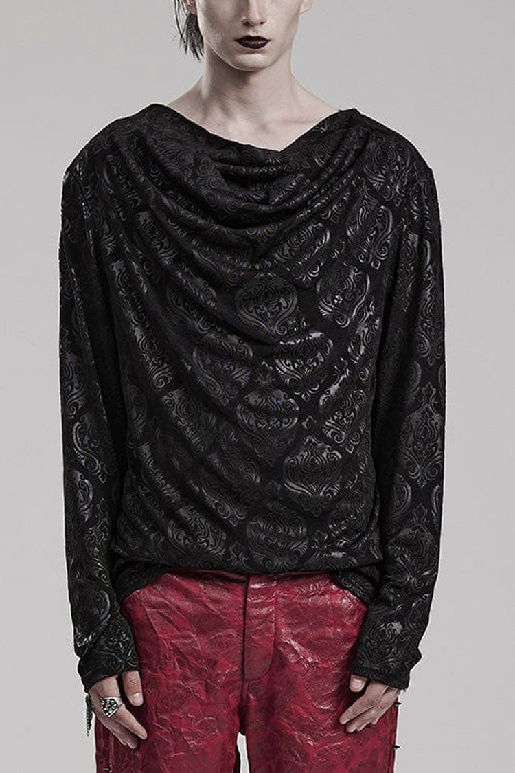 Black Long Sleeves Print Mens Gothic T-Shirt