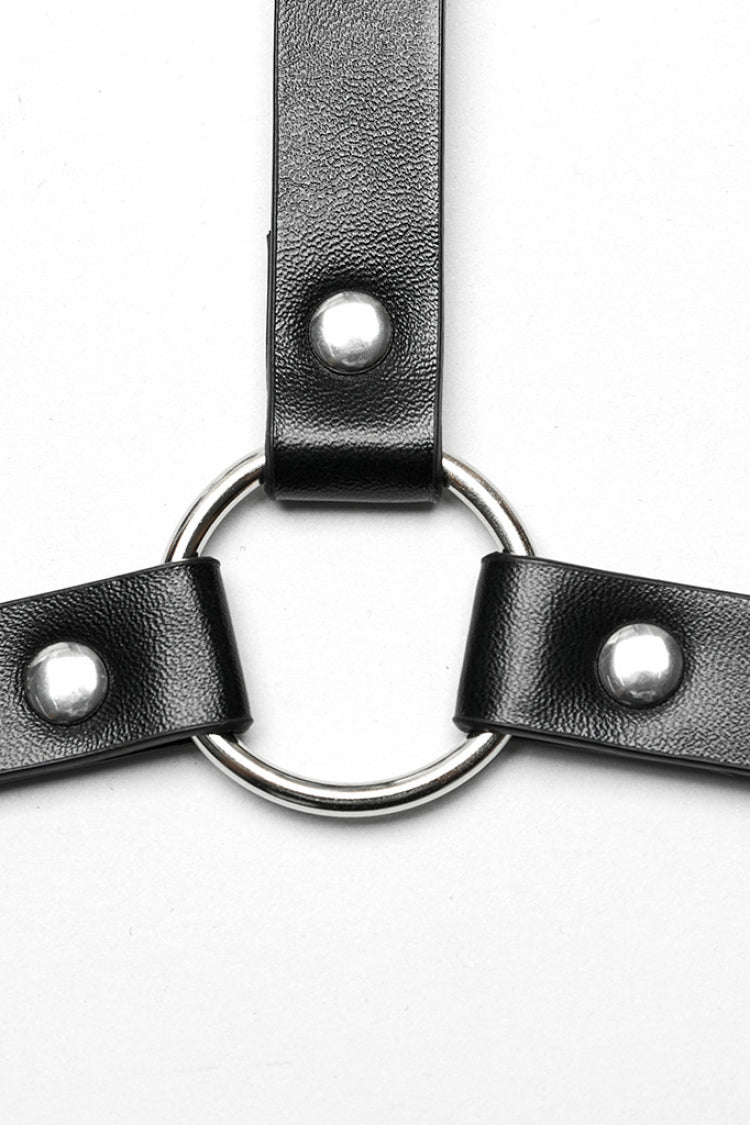 Black Adjustable Cross Metal Ring Buckle Women's Halter Steampunk Body Harness
