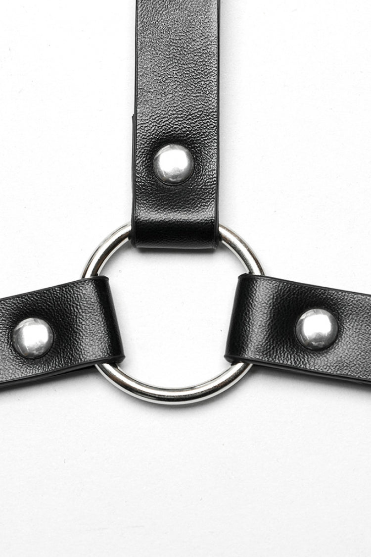 Schwarz verstellbar Kreuz Metall Ring Schnalle Damen Halfter Steampunk Body Harness