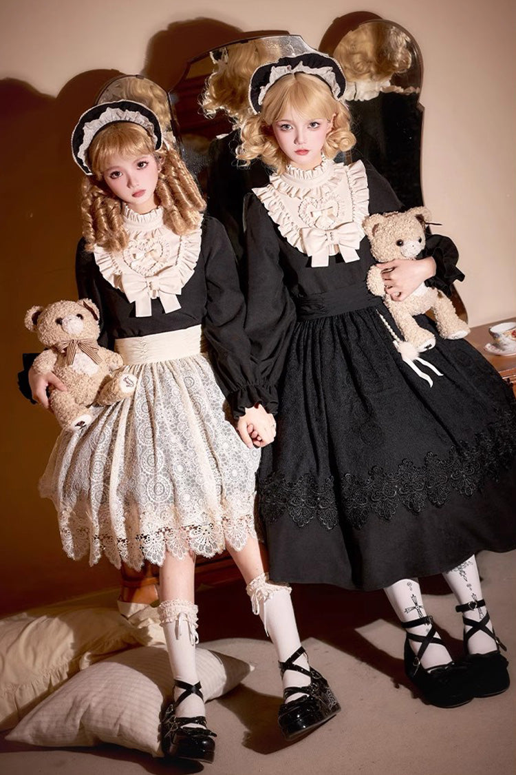 Black [Twilight Choir] Long Sleeves Bowknot Lace Sweet Vintage Lolita Dress 2 Versions