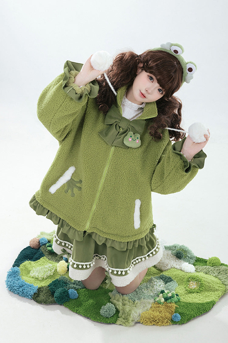 Green [Frog] Long Sleeves Bowknot Hooded Sweet Lolita Coat
