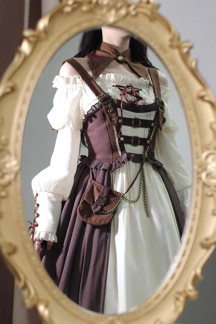 White/Brown Pirate's Guide Irregular Punk Lolita Jsk Dress