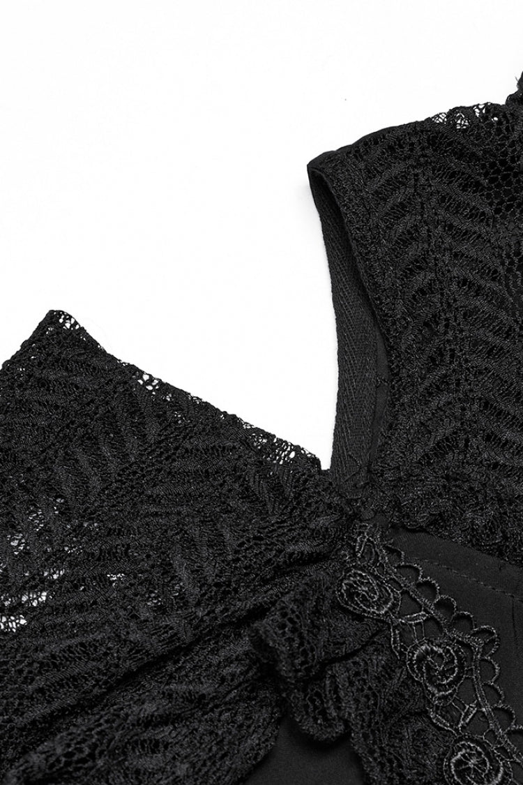 Black Off Shoulder Long Sleeves Ruffle Lace Women's Gothic Blouse