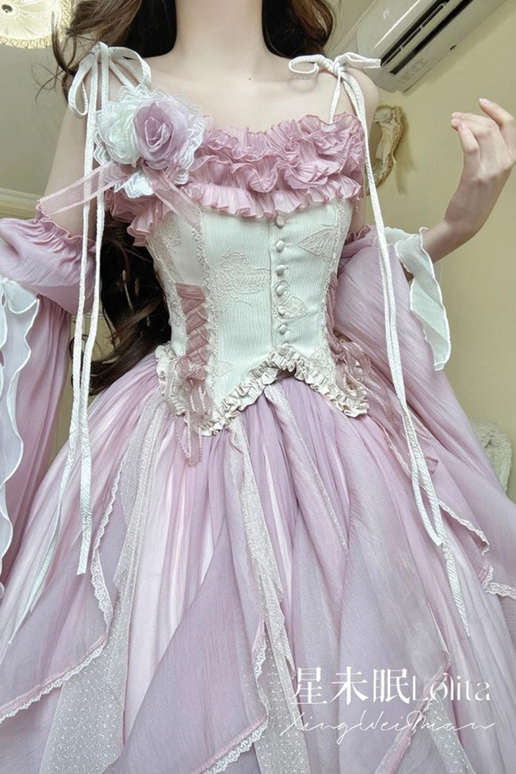 [Praise of the Flower Goddess] Off Shoulder Ruffle Hanayome Bowknot Lace Fishbone Sweet Lolita Jsk Dress 2 Colors