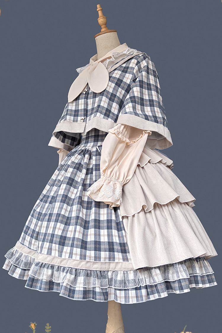 Grey/Blue [Morning Tune] Sleeveless High Waisted Print Ruffle Asymmetric Sweet Lolita Strap Dress