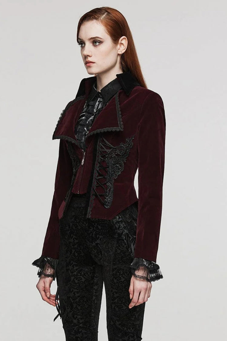 Women's Large Lapel Collar Long Sleeves Slim Tuxedo Gothic Coat 2 Colors