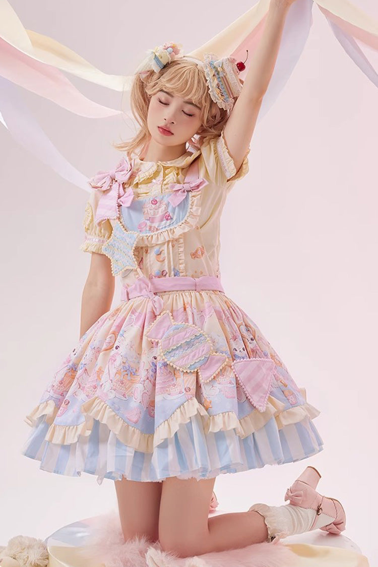 Multi-Color Multi-layer Party Bunny Cat Print Bowknot Sweet Lolita Jsk Dress