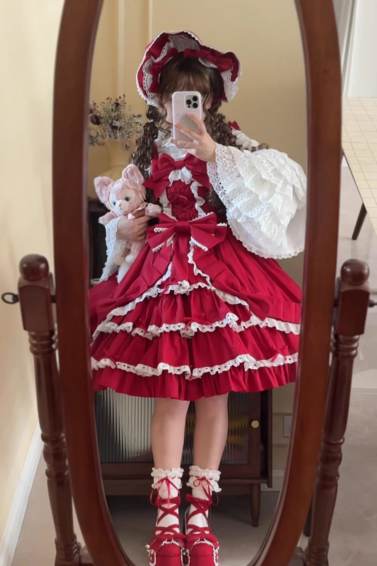 [Grisha] Gilet sans manches à volants triple couche avec nœud en dentelle douce taille plus robe Lolita Jsk 3 couleurs 