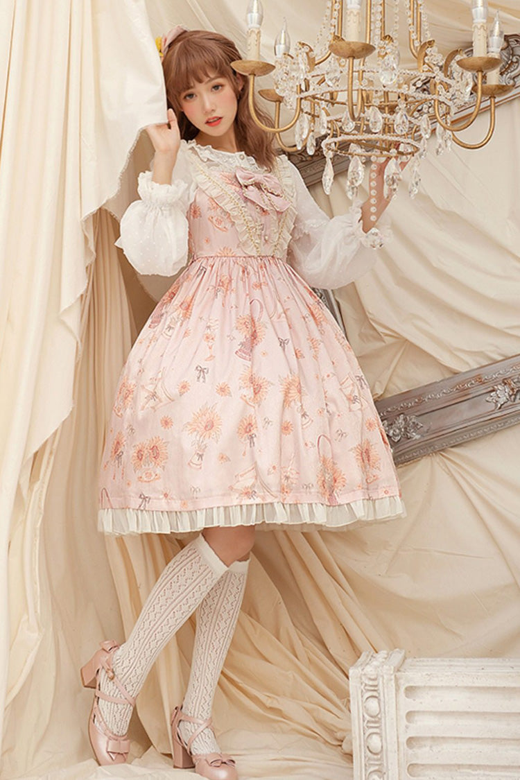 Pink [Miss Sunflower] Sleeveless Printed Ruffled Bow Sweet Lolita Jsk Dress