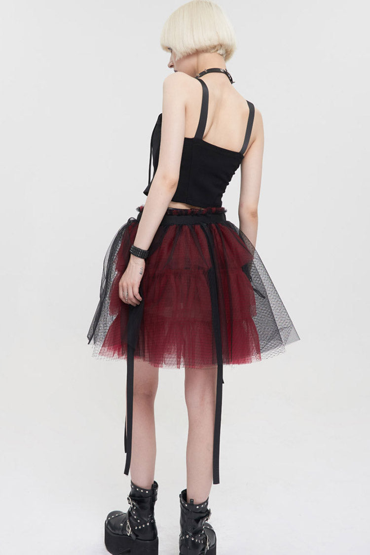 Black/Red Punk Mesh Ruffles Rock Women's Short Skirt