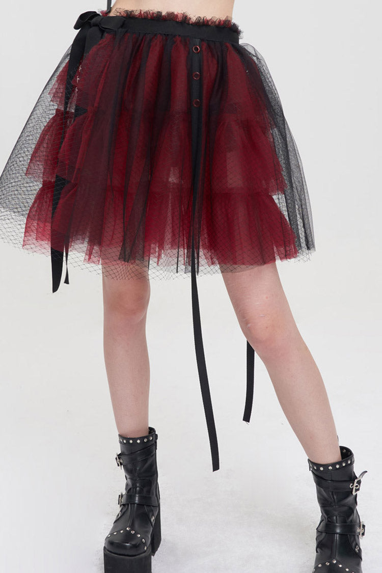 Black/Red Punk Mesh Ruffles Rock Women's Short Skirt