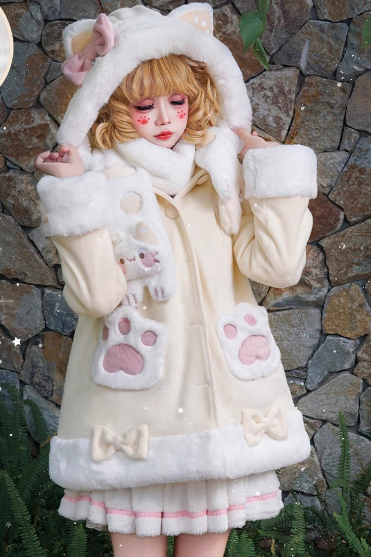 Calico Cat Langarm Schleife Kapuze Alltags Süßer Lolita Mantel 3 Farben