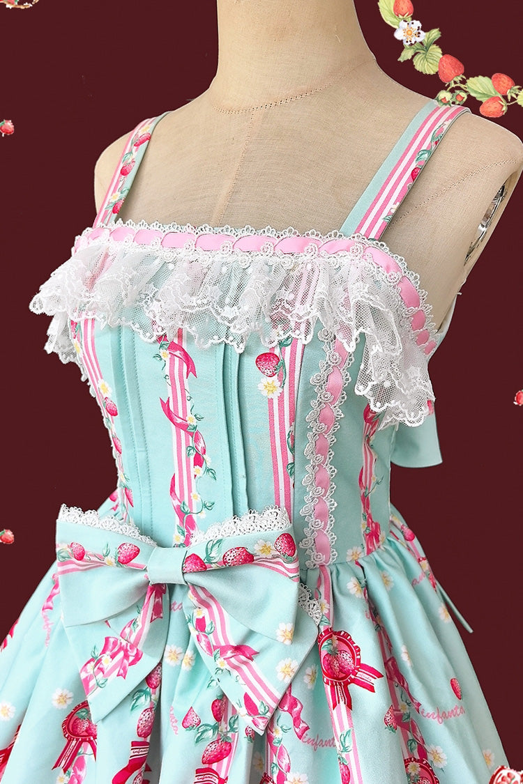 [Strawberry Chef] Sleeveless Print Bowknot Lace Sweet Lolita Jsk Dress 4 Colors