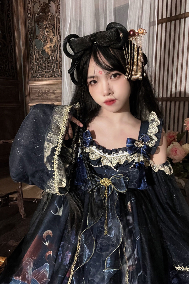 [Nine-tailed fox] Print Ruffle Bowknot Classic Chinese Style Princess Lolita Jsk Dress 2 Colors