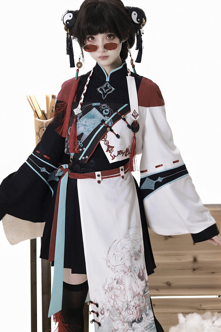 Multi-Color [Walking With The Demon] Print Asymmetric Gothic Chinese Style Ouji Lolita Skirt