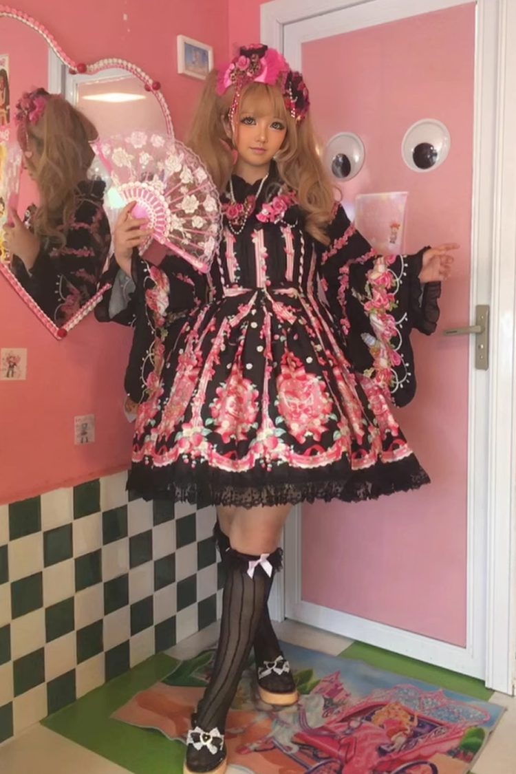 [Strawberry Chef] Sleeveless Print Bowknot Lace Sweet Lolita Jsk Dress 4 Colors