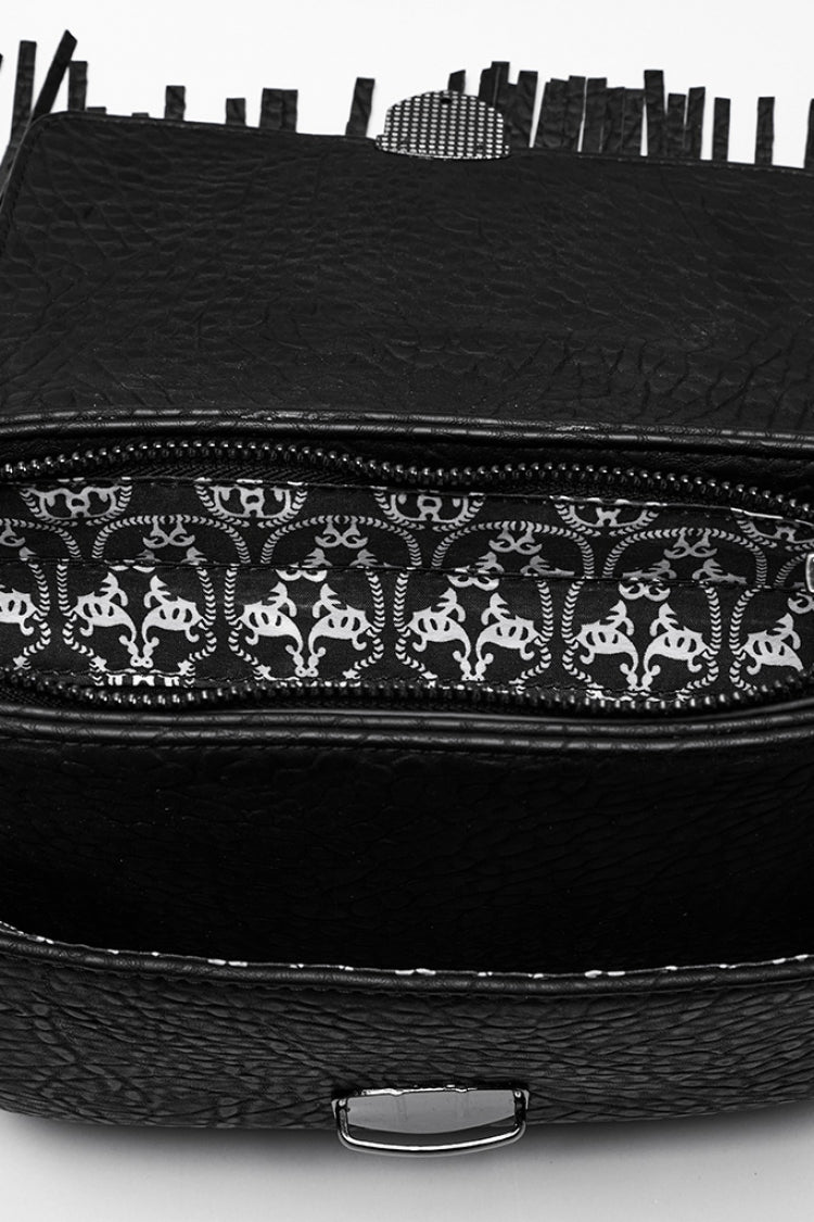 Black Studded Tassels Rivet Straps Faux Leather Women's Gothic Bag