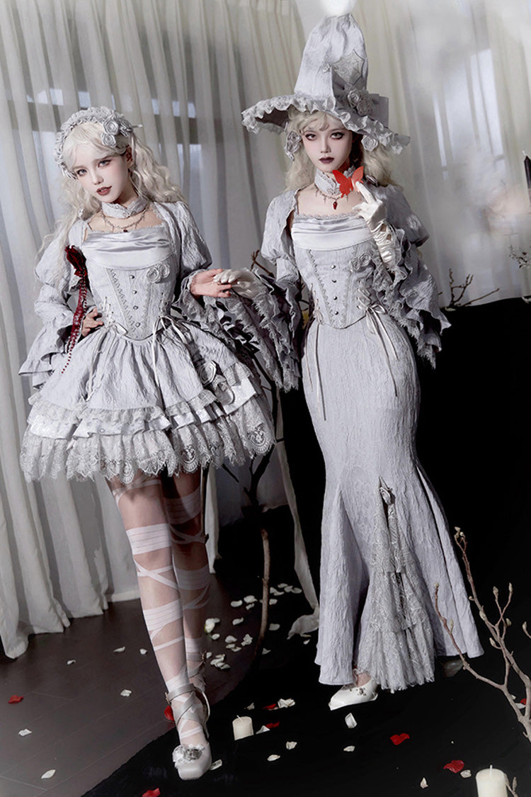 Silver Grey [Twilight] Multi-Layered Ruffle Hollow Lace Gothic Witch Lolita Skirt