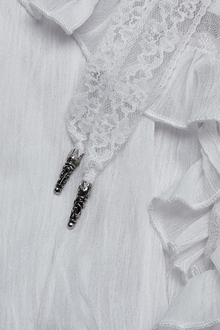 White Ruffle Stitching Lace Lace-Up High/low Women's Gothic Skirt