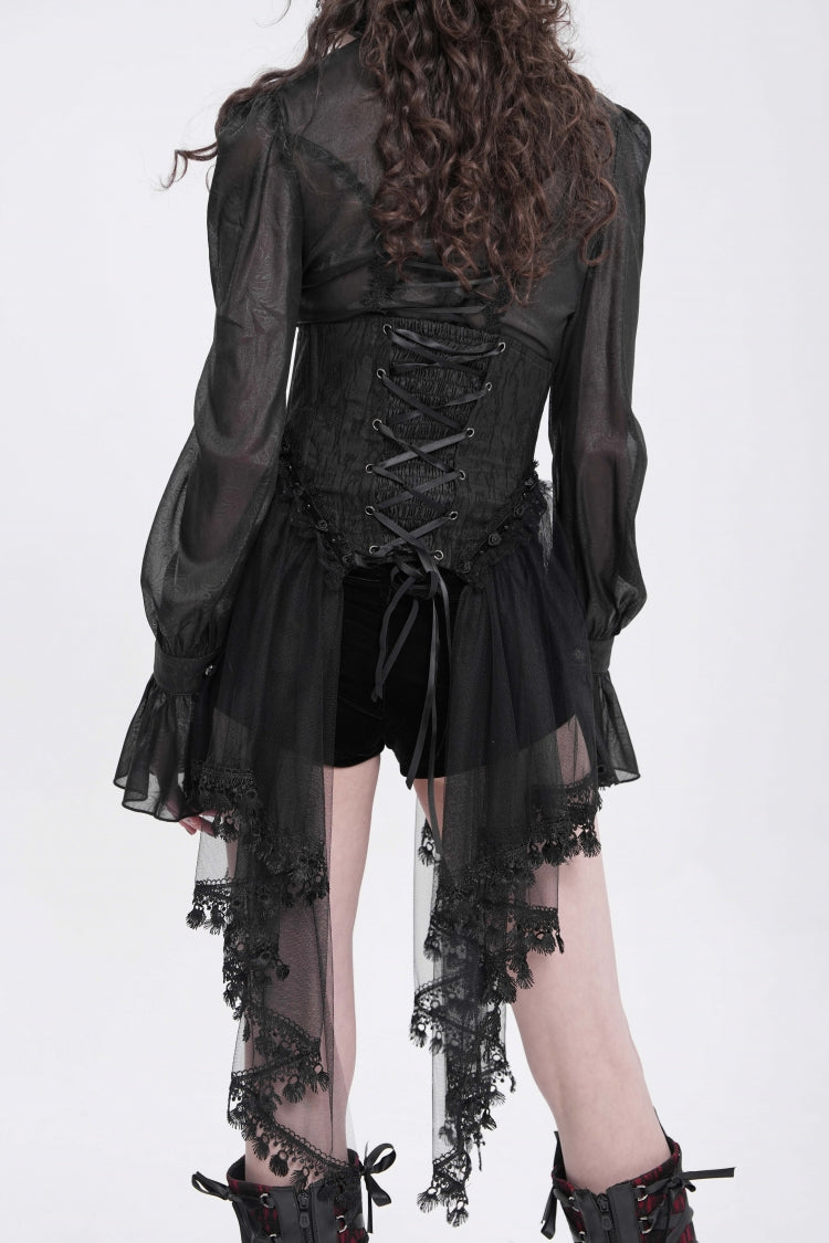 Black Stitching Lace Lace-Up Mesh Women's Gothic Underbust Corset