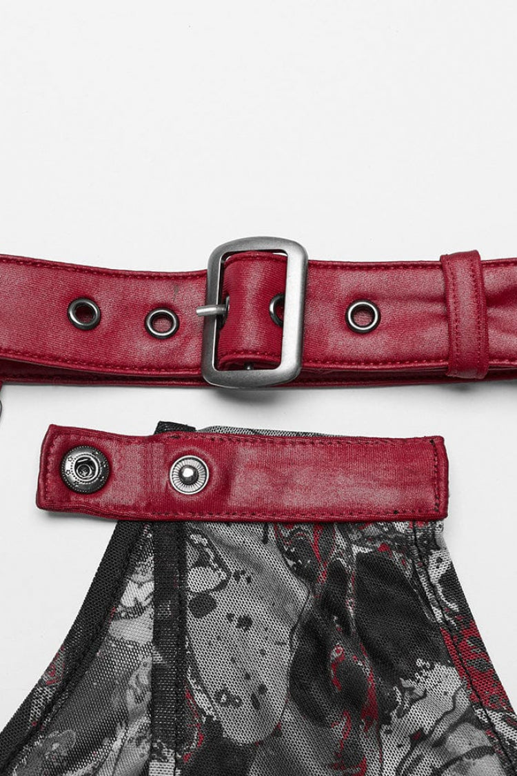 Asymmetrische schulterfreie ärmellose Print Damen Steampunk Neckholder Weste 2 Farben