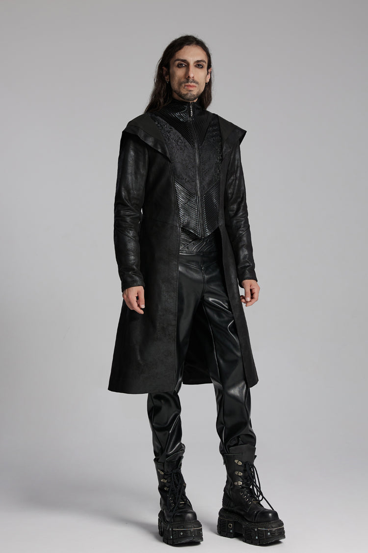 Black Zip Pleated Hooded Men's Gothic Jacket
