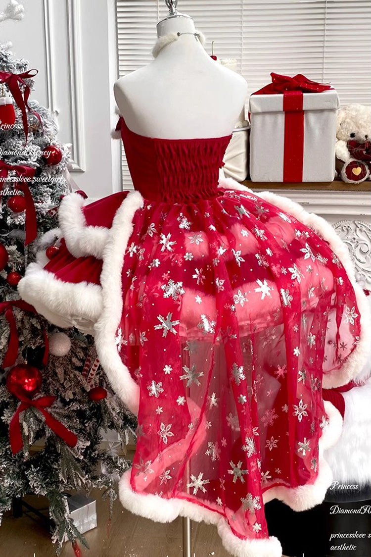 Red [Holiday] Double-Layered Bowknot Sweet Princess Lolita Strapless Dress