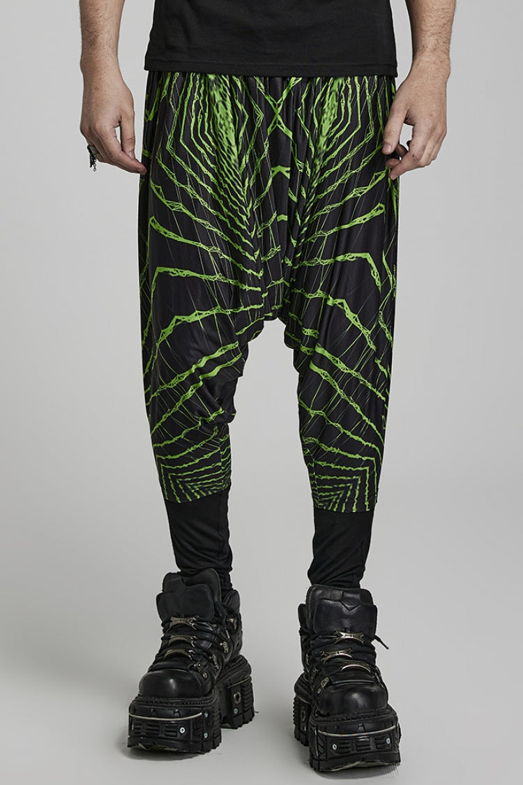 Green Halo Print Men's Sagging Pants