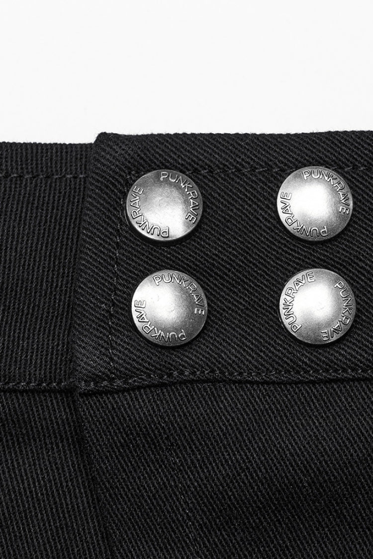 Black Buckle Belt Asymmetric Men's Steampunk Skirt with Side Pockets
