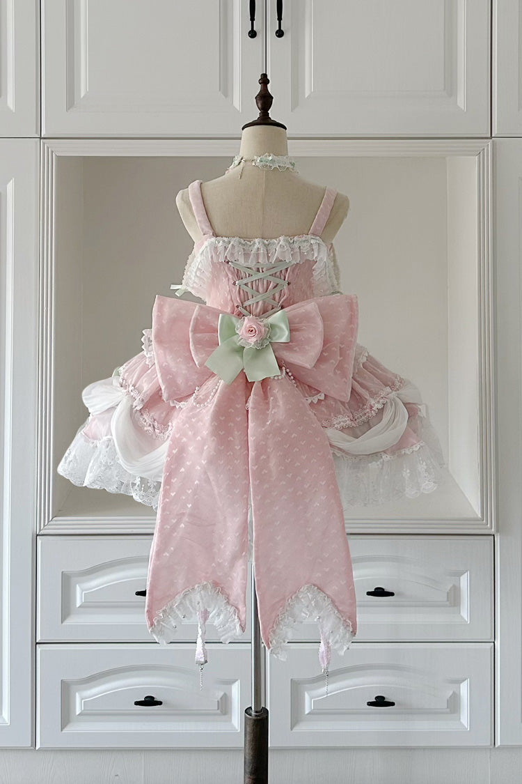 Pink [Honey Rose] Sleeveless Ruffle Embroidery Bowknot Lace Pearl Sweet Lolita Jsk Dress
