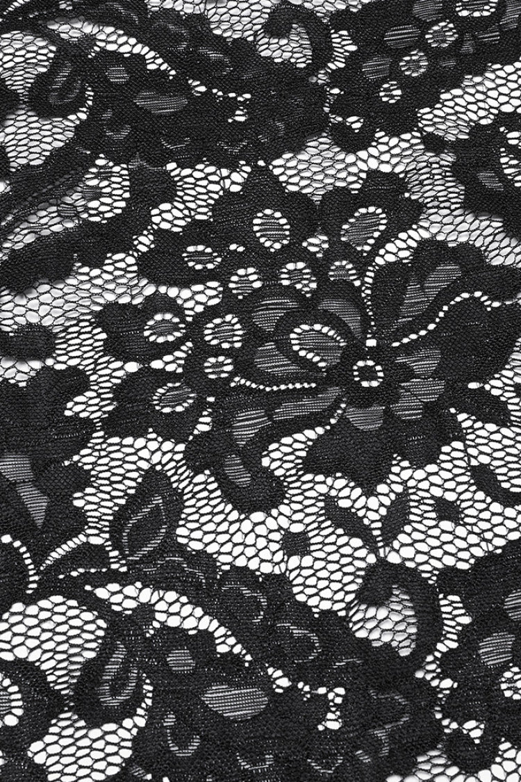 ブラック刺繍スプリットレース女性用ゴシックスカート（スタッドチェーン付き） 