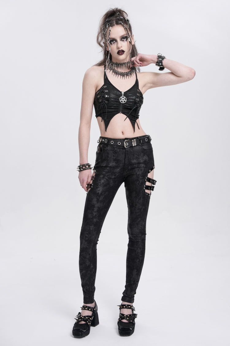Black Sleeveless Stitching Irregular Mesh Women's Punk Tank Top
