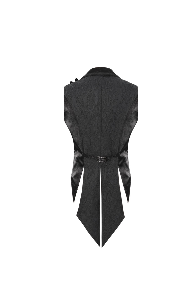 Black Vintage Dark Pattern Men's Gothic Vest With Brooch