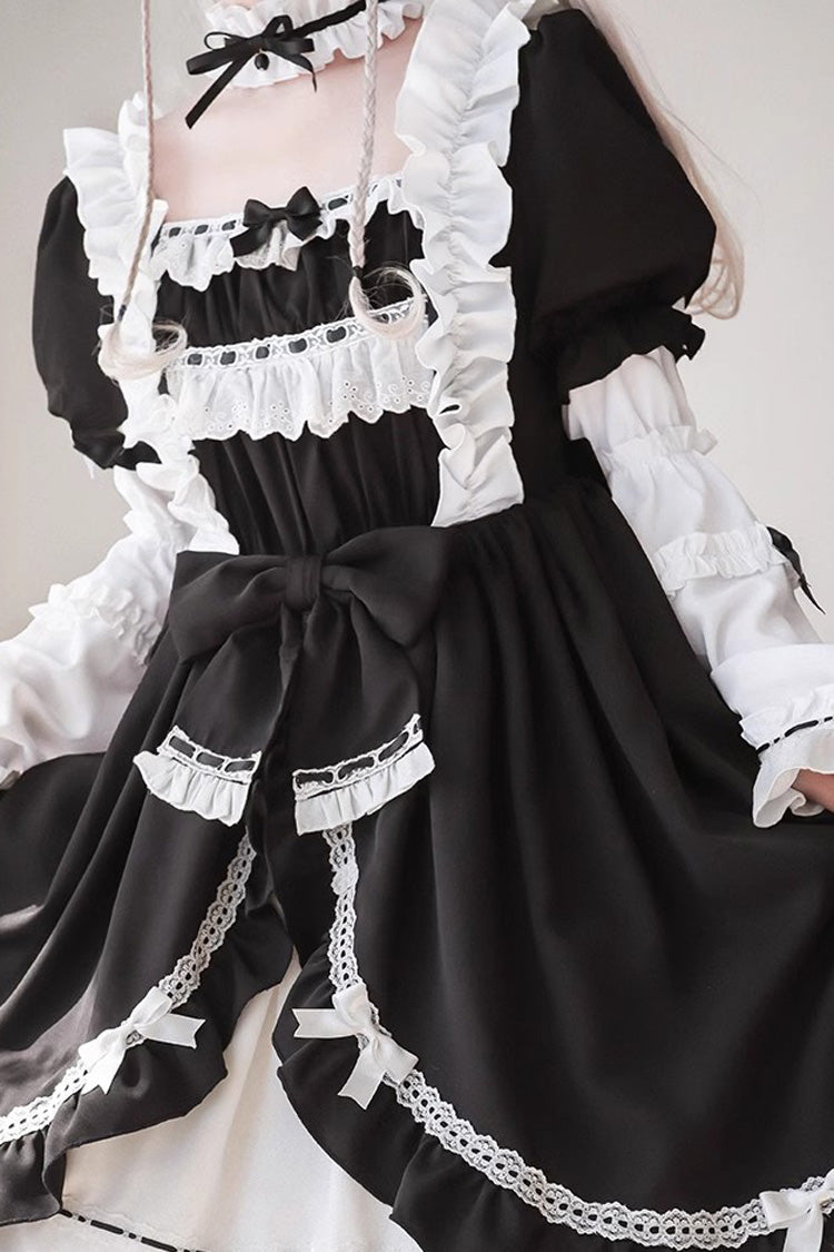 White/Black Long Sleeves Cardigan Bowknot Maid Gothic Lolita Dress