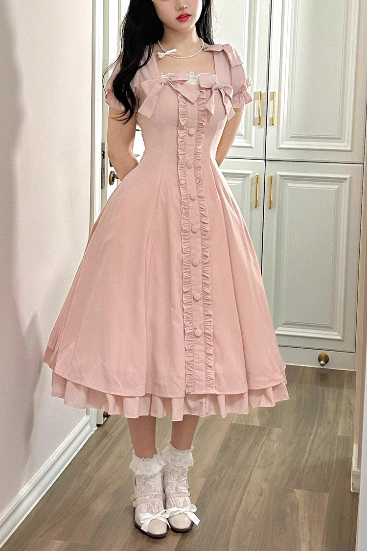 Pink Annie's Gift Short Sleeves Bowknot Sweet Lolita Dress (Plus Size Support)