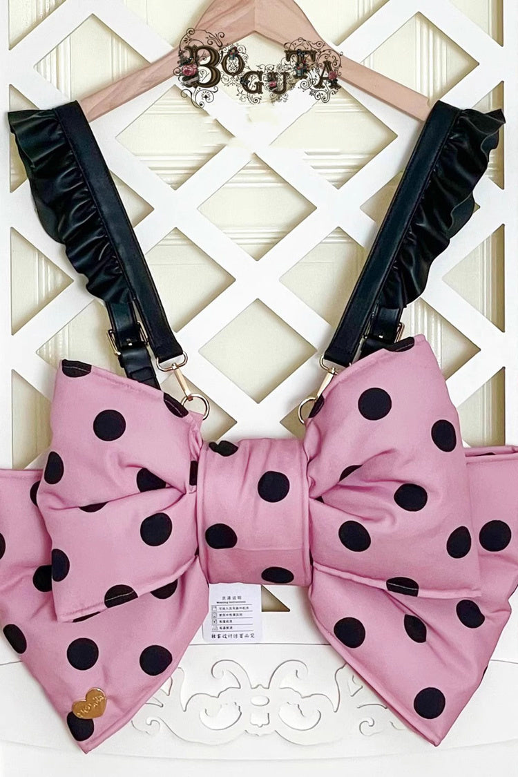 Pink/Black Polka Dot Print Bowknot Shaped Sweet Lolita Backpack