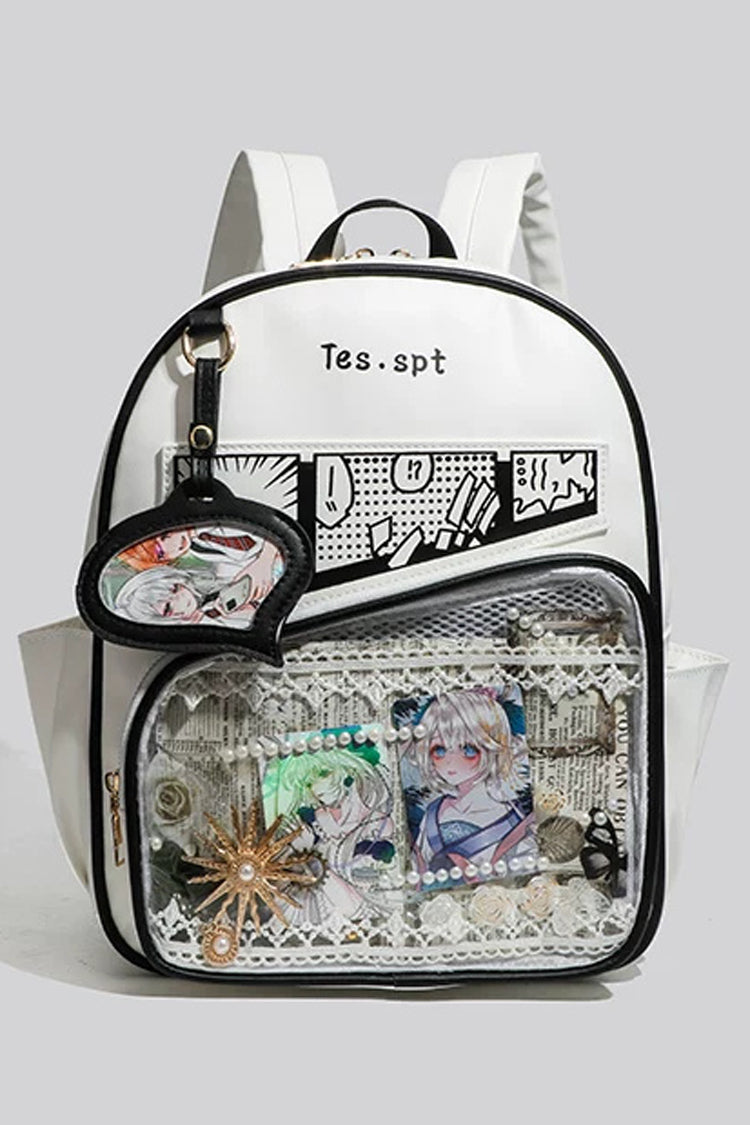 クリアウィンドウハートタグコミックプリントPU日本のストリートスタイル痛バッグバックパック