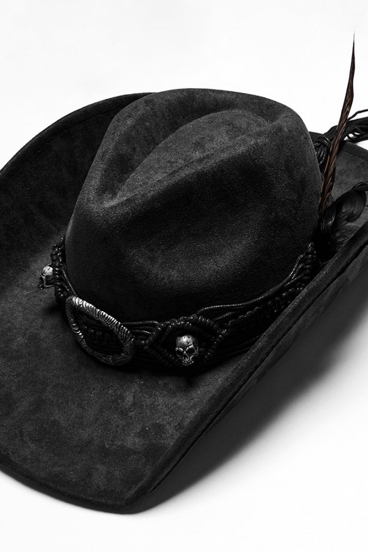Black Tassels Feather Skull Men's Punk Hat