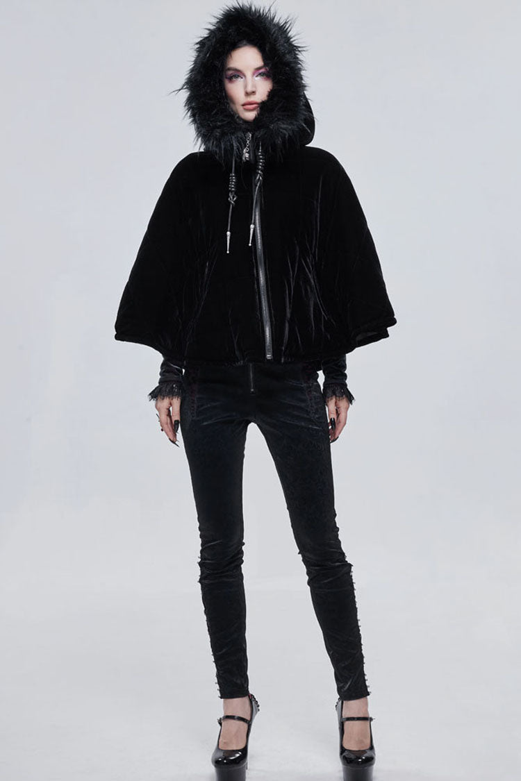 Black Gothic Velvet Collar Crescent Pendant Zipper Warm Short Women's Shawl
