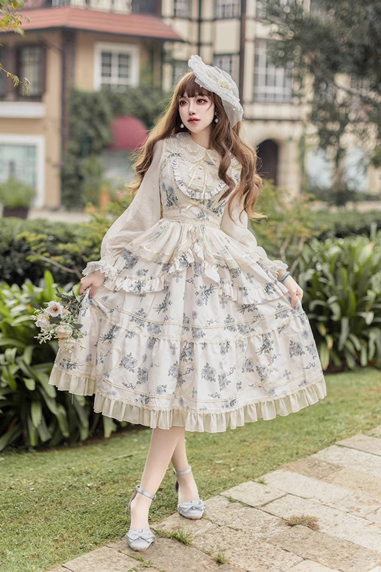 Psalm Rose Doll Collar Print Ruffle Sweet Lolita Jsk Dress 2 Colors