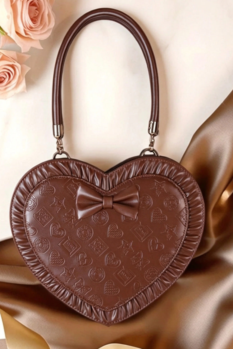 Süße Lolita-Handtasche/Crossbody mit herzförmiger Schleife und Rüschenbesatz, 3 Farben
