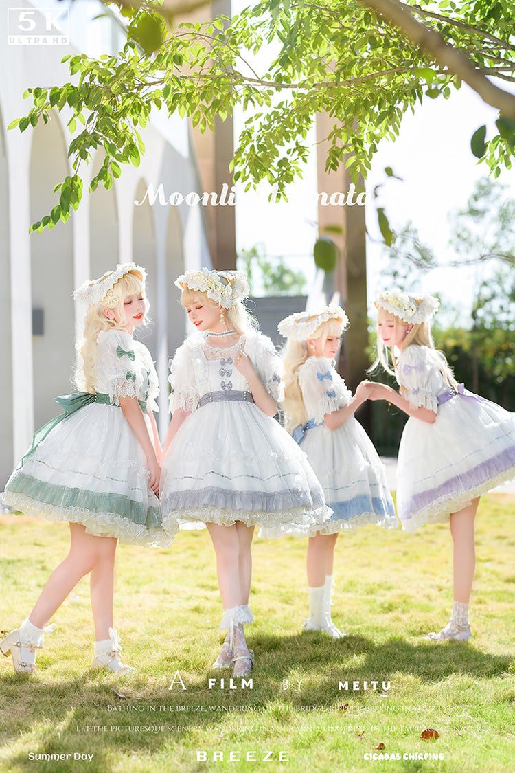 [Moonlight Sonata] Short Sleeves Ruffle Bowknot Lace Sweet Lolita Dress 4 Colors
