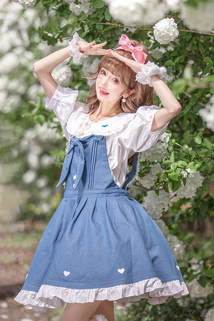 Blue [Cowboys Are Busy] Ruffle Bowknot Sweet Lolita Strap Dress
