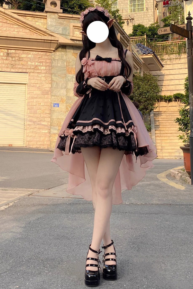 Black/Pink Multi-layer Ruffle Bowknot Sweet Princess Lolita Dress