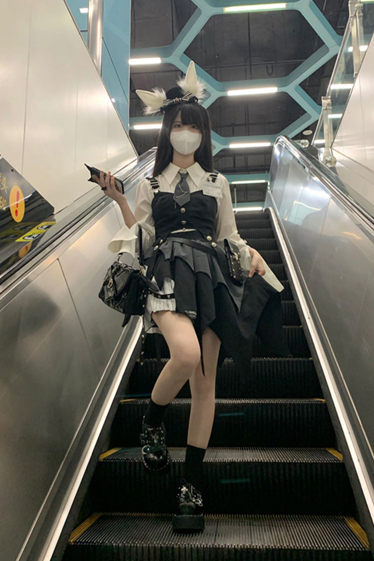 White/Black NSA Agent Gothic Irregular Lolita Skirt Set